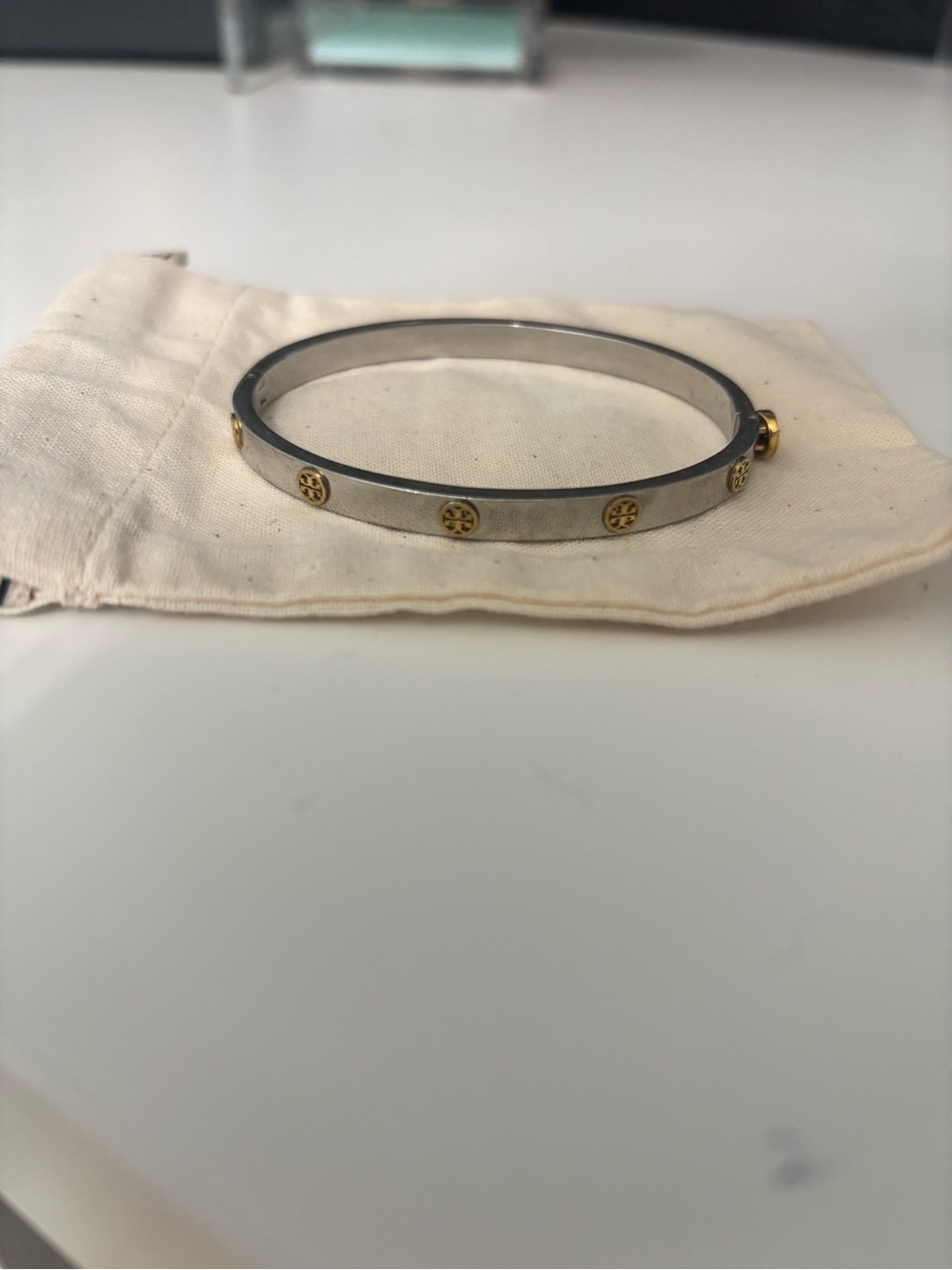 Two-Tone Silver and Gold Women's Tory Burch Accent Bangle Bracelet